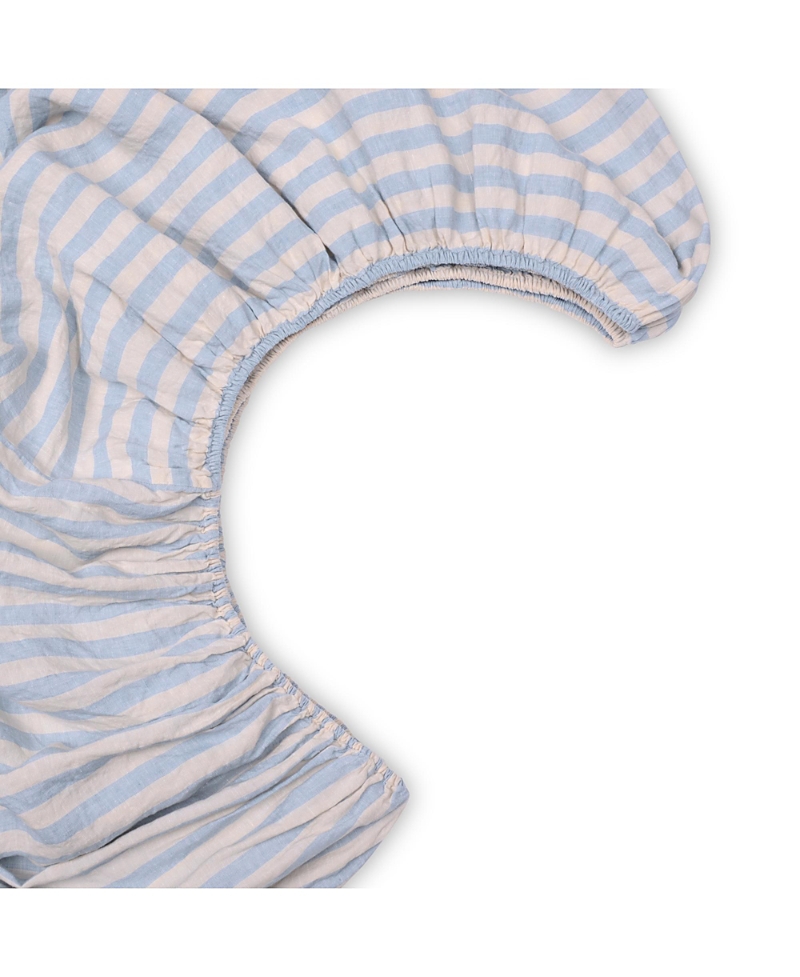 Piglet In Bed Pembroke Stripe Linen Fitted Sheet, Queen In Blue