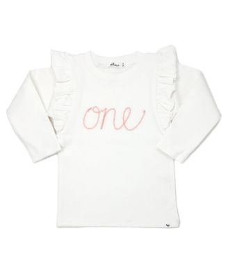 Girls' "one" Pink Sparkle Embroidered Millie Tee - Baby