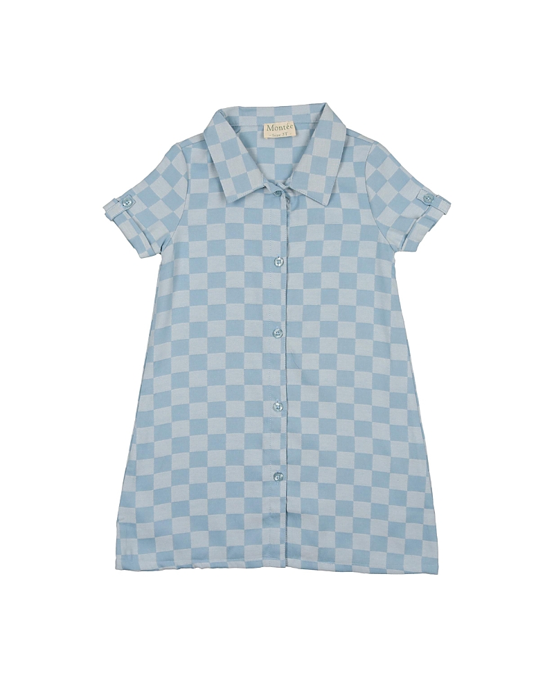 Maniere Girls' Denim Check Short Sleeve Dress - Little Kid