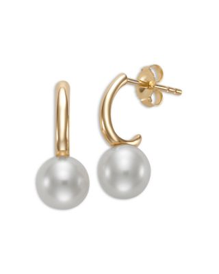 Bloomingdale's Fine Collection - Cultured Freshwater Pearl Charm Half Hoop Earrings in 14K Yellow Gold