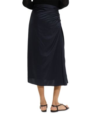 Ruched Midi Skirt in Crushed Satin
