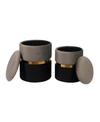  Gigi Velvet Storage Ottomans - Set of 2 in Grey