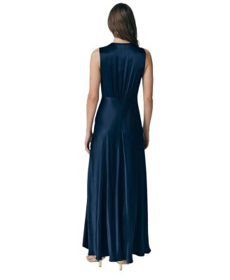  River V Neck Button Satin Maxi Dress