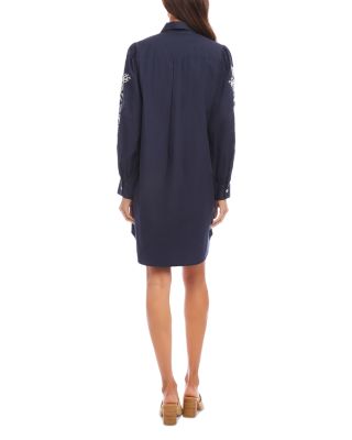 Embroidered Puff Sleeve Shirt Dress