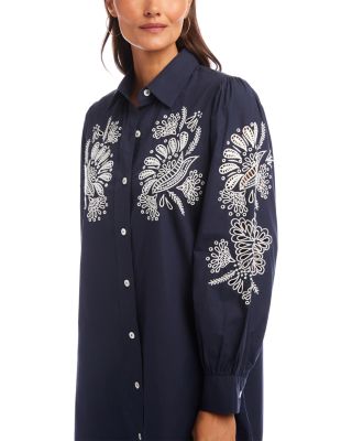 Embroidered Puff Sleeve Shirt Dress