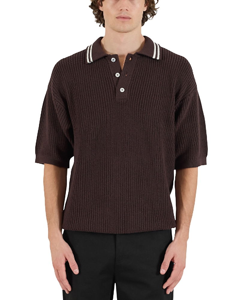 Krost English Rib Cotton Polo Sweater In Brown