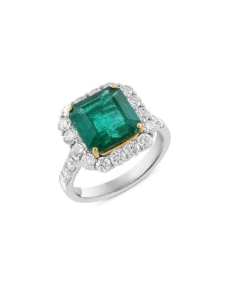 Bloomingdale's Fine Collection - Emerald & Diamond Halo Ring in 18K Yellow & White Gold