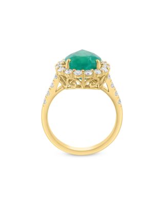 Emerald & Diamond Pear Shaped Halo Ring in 18K Yellow Gold