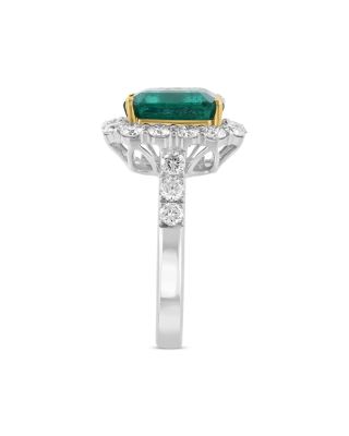 Emerald & Diamond Halo Ring in 18K Yellow & White Gold
