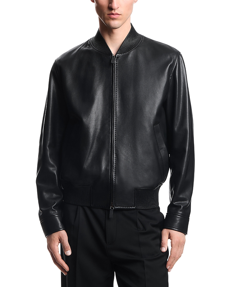 Emporio Armani Man Jacket Midnight Blue Size 46 Lambskin In Black