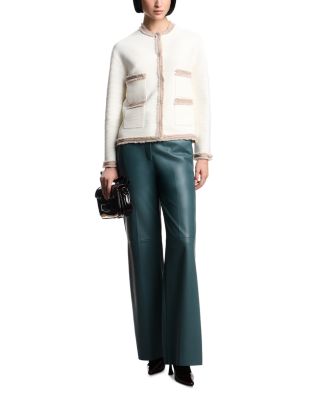 Ottoman Stitch Knit Jacket with Fringe Hems