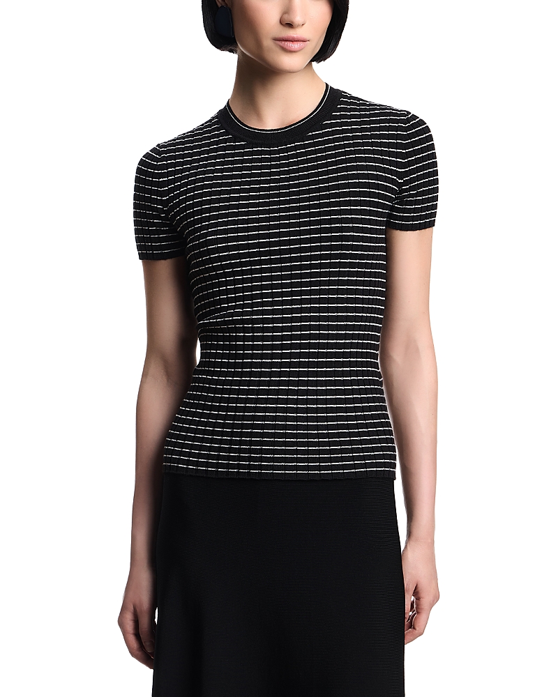 Emporio Armani Ribbed T-shirt With Striped Motif In Black