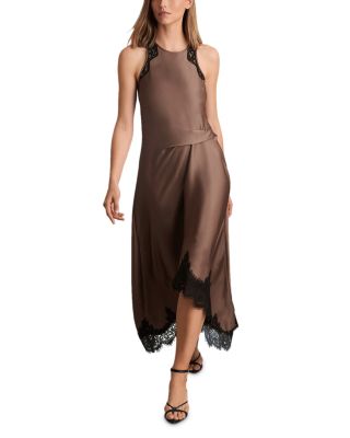 【海外限定】REISSドレス☆Petite Anais Satin Drape Lace-Trim Reiss Petite Satin Drape Lace-Trim Dress in Navy | REISS