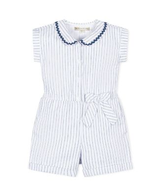 Hope & Henry - Unisex Linen Peter Pan Collar Button Front Romper