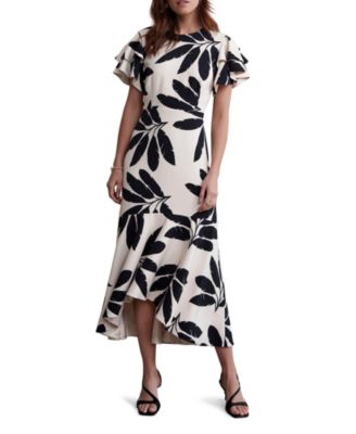 Women's Neutral Palm Print Midi Dress
