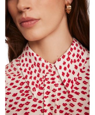  Women's Lips Print Crop Shirt