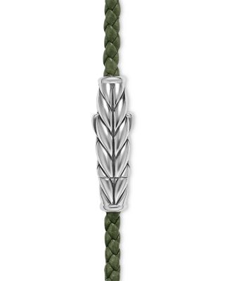 Men's Chevron Triple Wrap Bracelet in Green Leather with Sterling Silver, 3mm