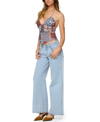 Mixed Patchwork Backless Halter Top