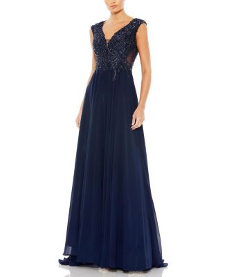  Cap Sleeve Flowy Applique Gown