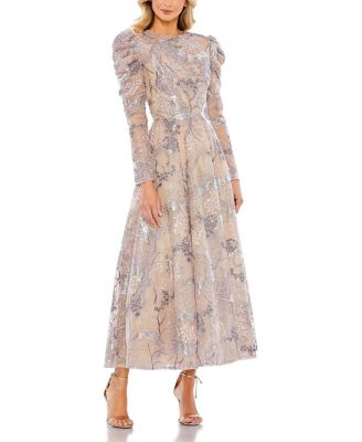 Mac Duggal - Embellished High Neck Puff Sleeve A-Line Dress