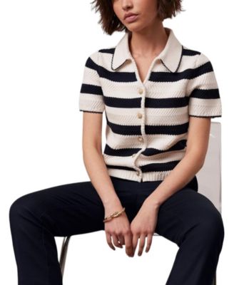 Women's Stripe Collar Knit Cardigan Top