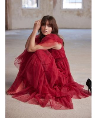  Women's Tulle Ruffle Maxi Dress