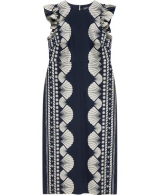  Women's Shell Print Column Midi Dress