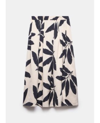  Women's Neutral Palm Print Midi Skirt