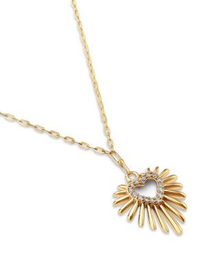 Diamond Heart Sunburst Pendant Necklace in 14K Yellow Gold, 0.15 tcw