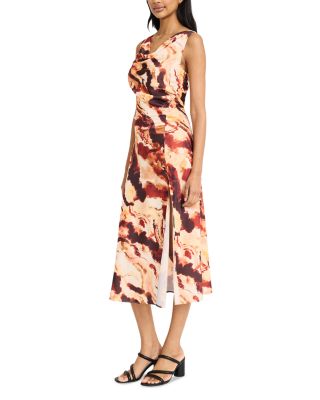 Printed Asymmetric Neck Midi Dress
