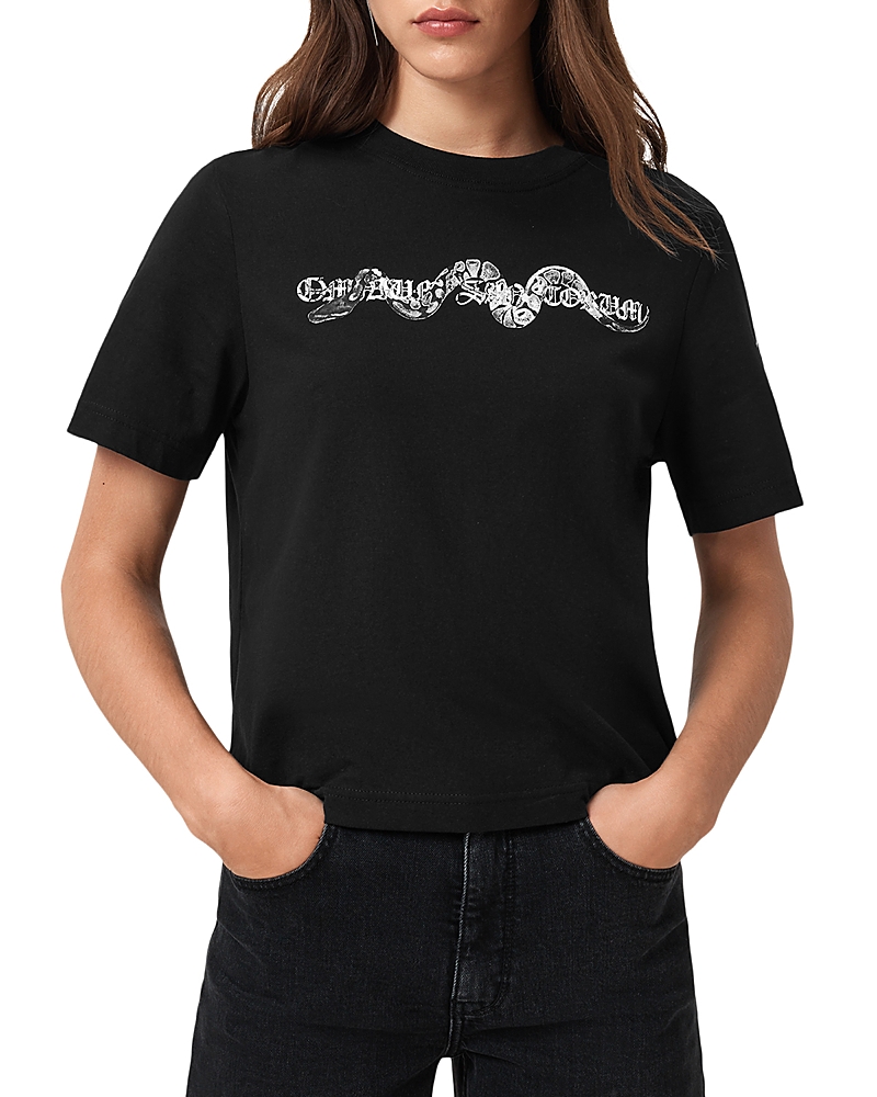 Allsaints Womens Black Lisa Vena Graphic-print Short-sleeve Cotton T-shirt In Black