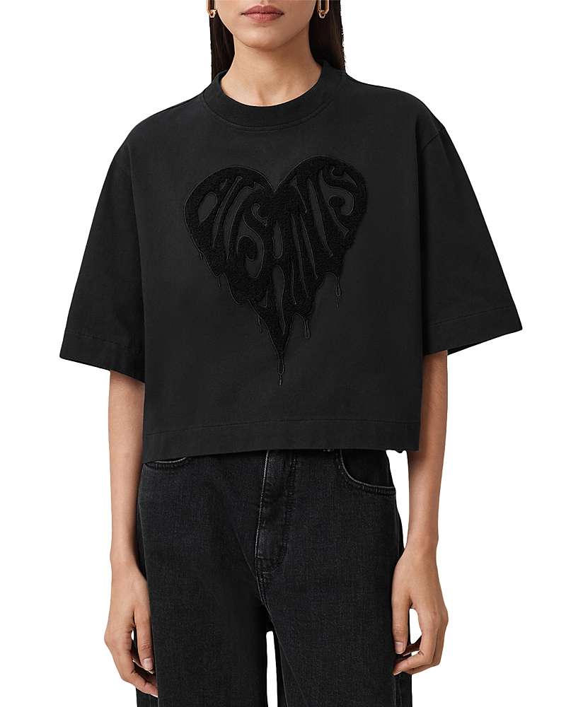 Allsaints Trip Etta Oversize Crop Cotton T-shirt In Black