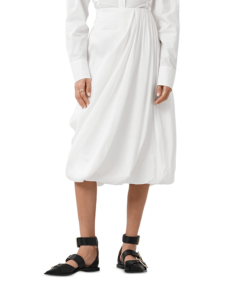 Allsaints Nia Pleated Bubble Hem Midi Skirt In White