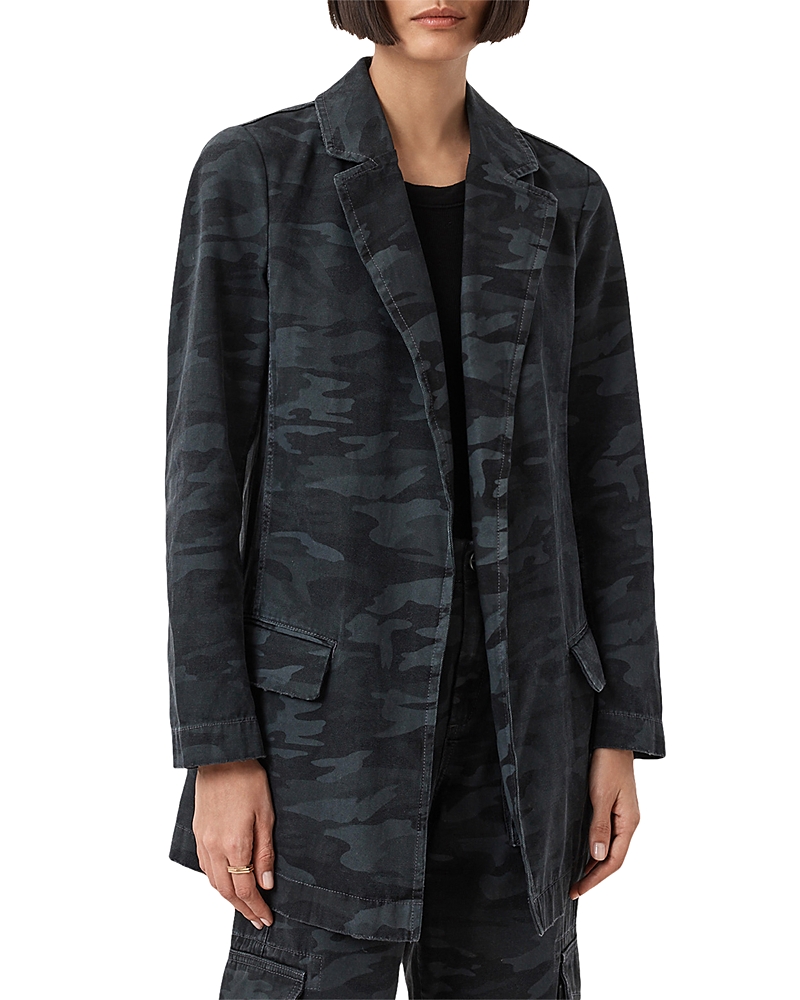 Allsaints Womens Camo Ink Blue Aleida Notch-lapel Tailored Denim Blazer In Black