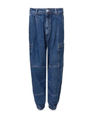 Sol Cargo High Rise Cropped Tapered Jeans in Mid Indigo