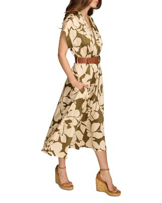 French Twill Floral Belted Midi Dress