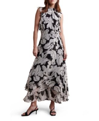  Women's Feather Print Midi Dress