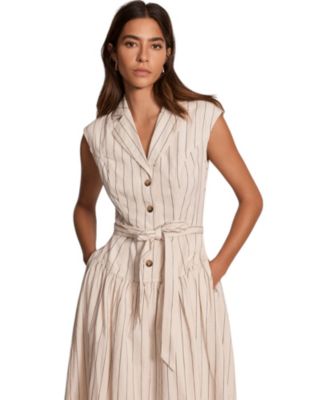  Women's Drop Waist Stripe Midi Dress