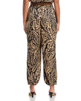 Satin Palm Leaf Jogger Pants