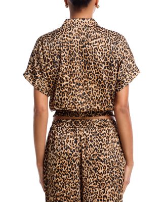 Satin Leopard Tie Front Shirt & Jogger Pants