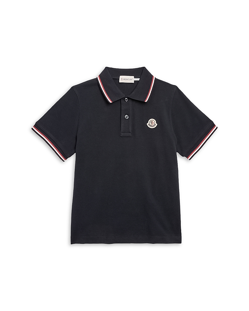 Moncler Boy's Tricolor-trim Short-sleeve Polo Shirt In Blue