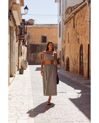 Gingham Crop Top & Gingham Ruched Waist Midi Skirt