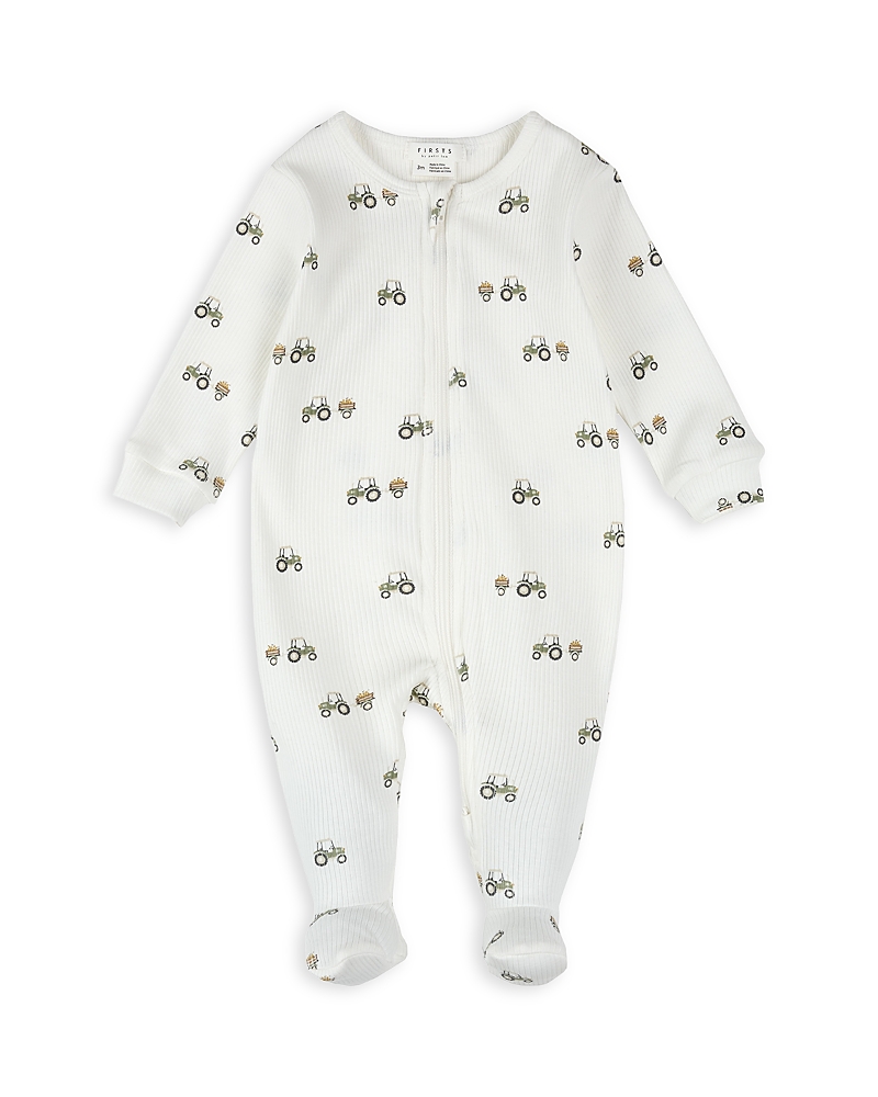 Firsts By Petit Lem Boys' Pear Picking Truck Print Footie Sleeper - Baby In White
