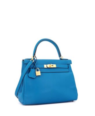 Kelly 28 Handbag Blue Evercolor with Gold Hardware