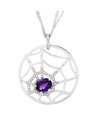 Pre-Owned Chaumet - Large Attrape-Moi Spider Web Pendant Necklace 18K White Gold with Diamonds and Amethyst