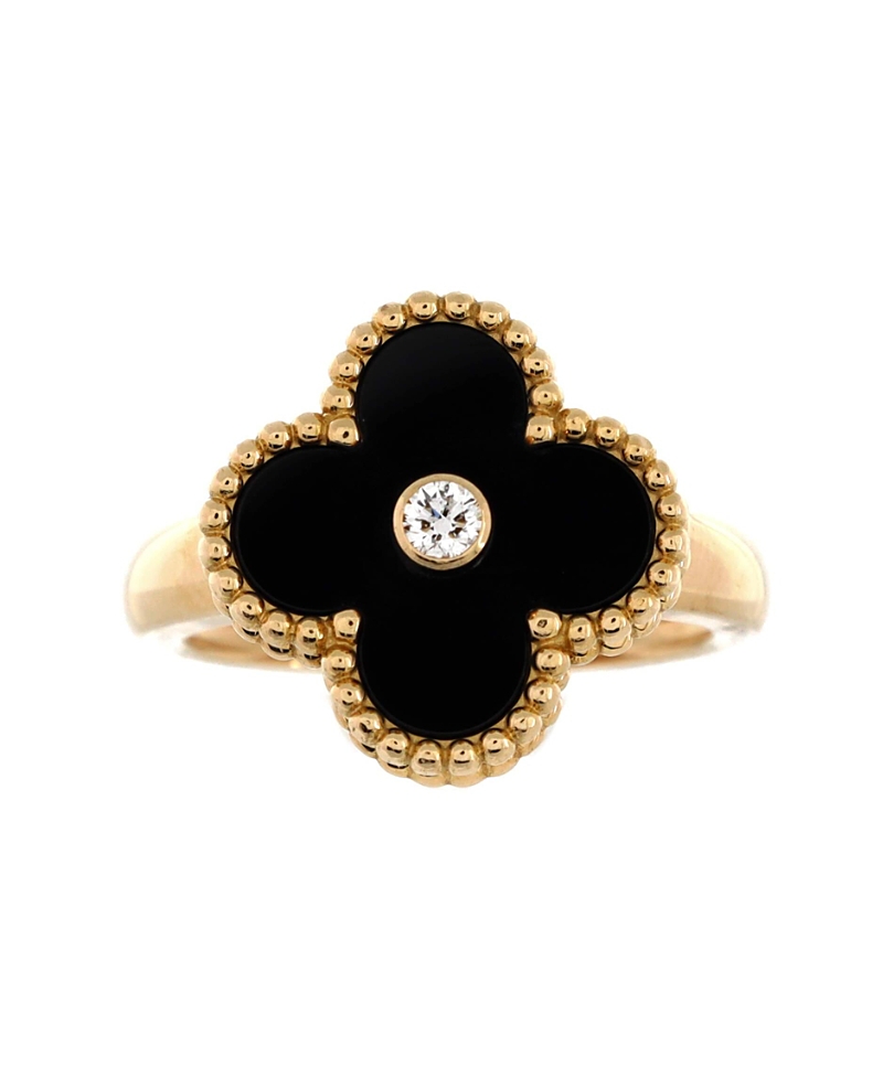 Pre-owned Pre-owned Van Cleef & Arpels Van Cleef & Arpels Vintage Alhambra Ring 18k Gold With Onyx And Diamond