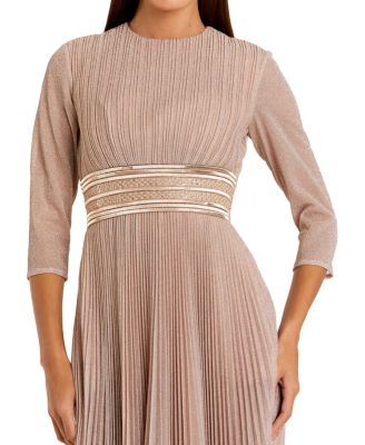 Shimmering 3/4 Sleeve A-Line Midi Dress