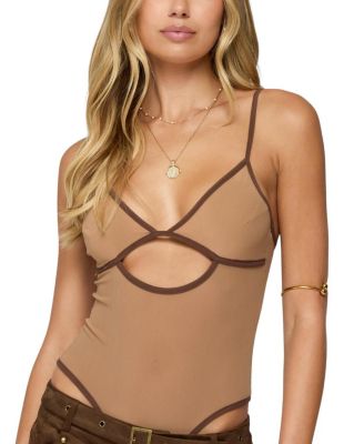  Contrast Sheer Mesh Cut Out Bodysuit