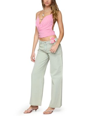 Beaded Deep Cowl Neck Backless Top