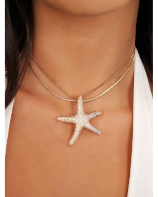 Pav&eacute; Starfish Pendant Necklace, 12"-17"